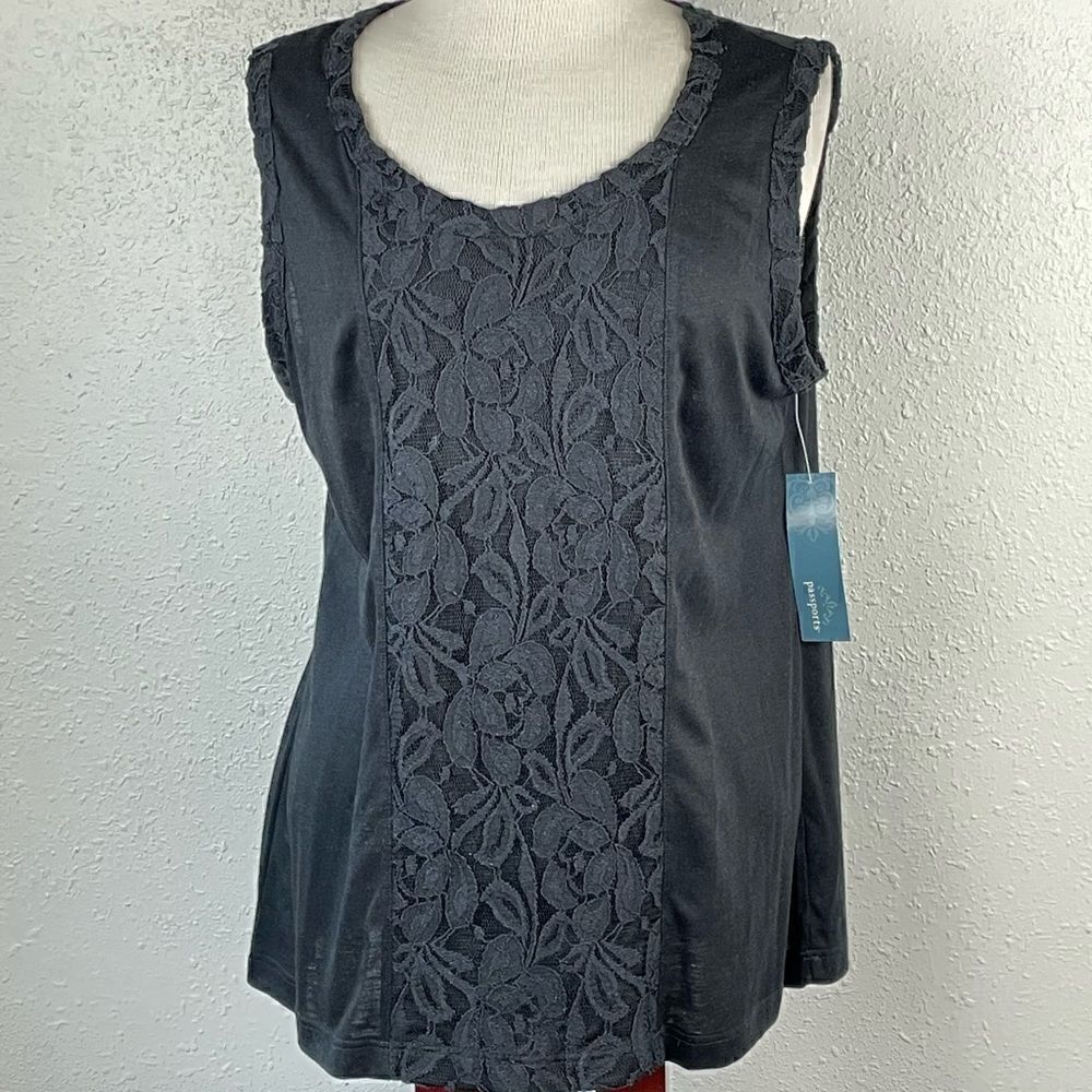 NWT Passports Womens Black Lace Tank Top Size L